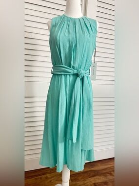 Calvin Klein Sleeveless Tie-Waist Midi Dress in Aqua- size 2 /NWT